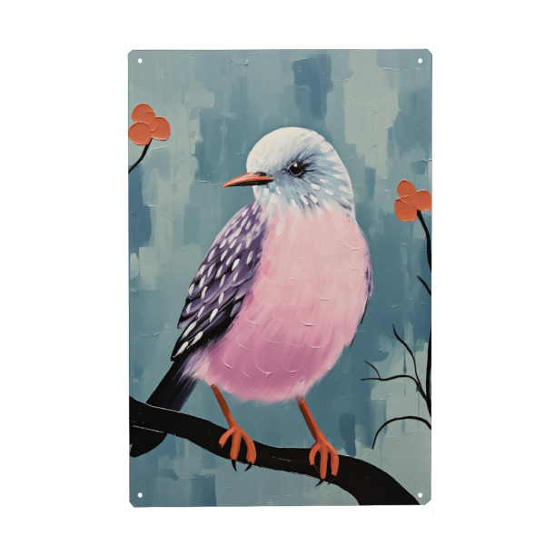 Holzbild "Das Rosa Vögelein" artboxONE - Floral,Für Kinder,Tiere