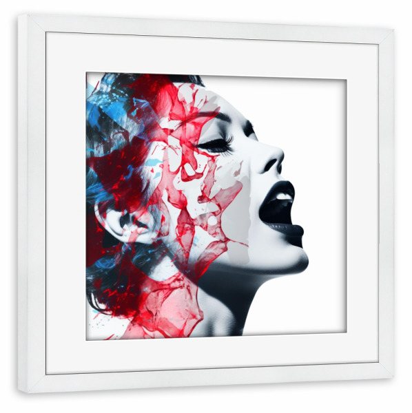 Poster mit Rahmen weiß "EISIGE FRAU" artboxONE - Fashion,Streetart,Fiktion,Für Mama - Eisig,Eis,Winter,Frau,Weiß,Schwarz,Schönheit