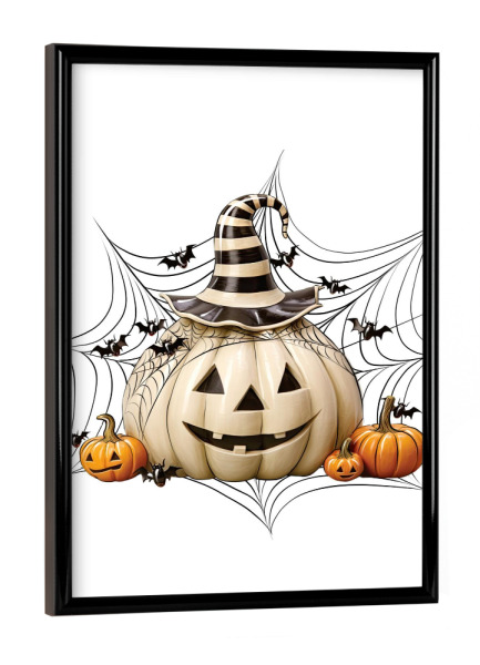 Poster mit schwarzem Rahmen "Gruselige Kürbislaterne" artboxONE - Essen & Trinken,Abstrakt,Festivals,Halloween,Lustig