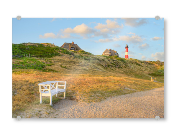Acrylglasbild "Weiße Bank in Hörnum auf Sylt" artboxONE - Städte,Reise,Reise / Strand und Meer