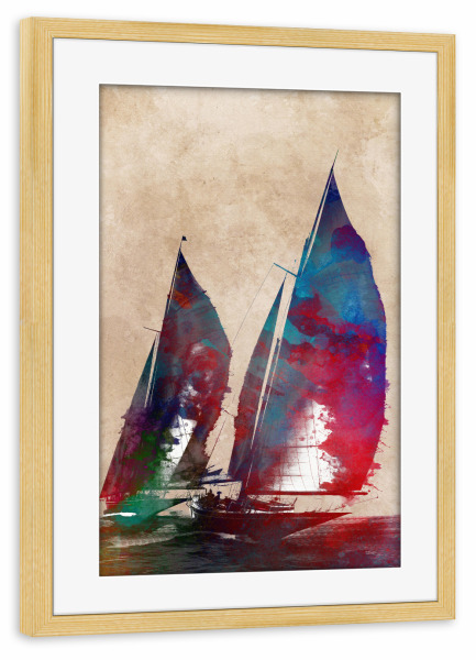 Poster mit Rahmen kiefer "Segelboote Sportkunst C" artboxONE - Sport,Sport / Sommerspiele - Segeln,Segelboote,Boote,Sport,Illustration,Grafik