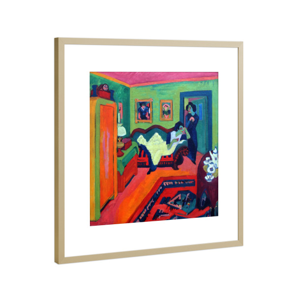 Poster mit Rahmen Gold "Interieur mit zwei Mädchen" artboxONE - Menschen,Architektur,Für Mama,Für Papa,Männer