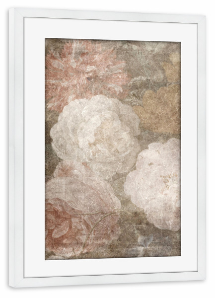 Poster mit Rahmen weiß "Blumengrunge C" artboxONE - Floral,Abstrakt - Blumen,Blumen,Grunge,Verzweifelt