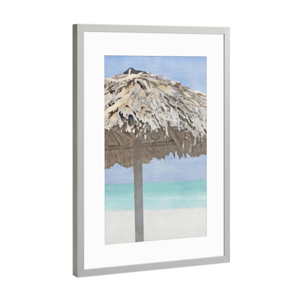 Poster mit Rahmen Silber "Sonnenschirm" artboxONE - Reise / Strand und Meer - Sonnenschirm,Strand,Meer,Ozean,Ufer,Sand,Entspannen,Urlaub