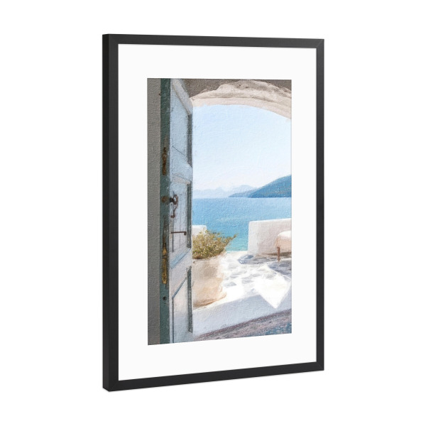 Poster mit Rahmen Schwarz (Metallic) "Blaue griechische Tür E" artboxONE - Natur,Architektur,Städte / Weitere