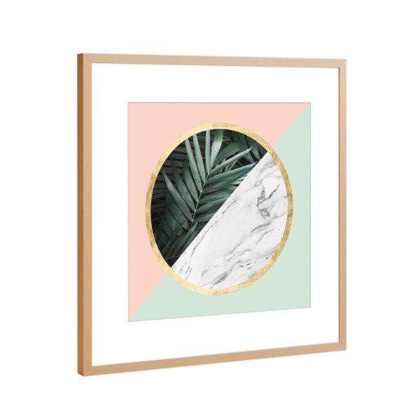 Poster mit Rahmen Kupfer "Leaves and marble D" artboxONE - Floral,Abstrakt,Geometrie