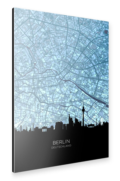 Alu-Dibond "Berlin Skyline Karte Blau" 30x20 cm artboxONE