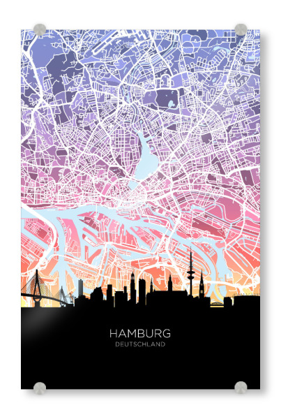 Acrylglasbild "Hamburg Skyline Karte Pastell" artboxONE - Städte,Städte / Hamburg
