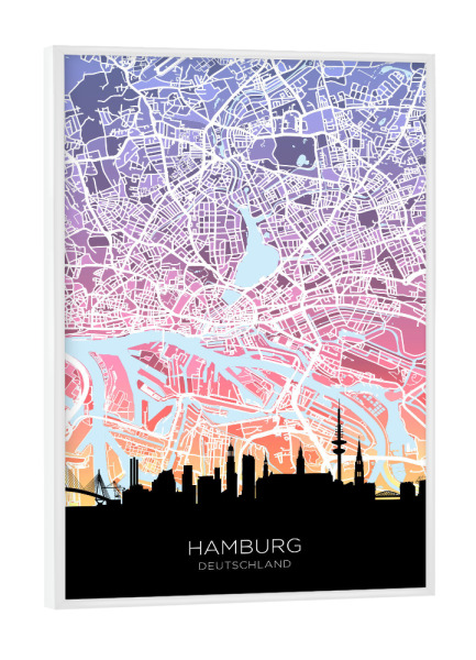 Poster mit weißem Rahmen "Hamburg Skyline Karte Pastell" artboxONE - Städte,Städte / Hamburg