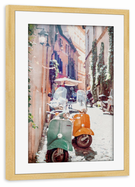 Poster mit Rahmen kiefer "Zwei Mopeds in Italien" artboxONE - Reise,Architektur,Automobile