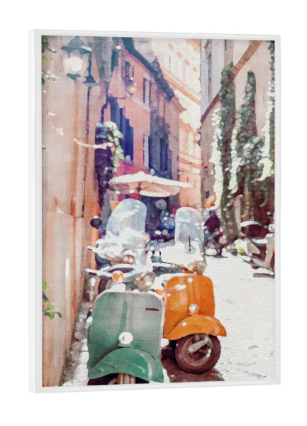 Poster mit weißem Rahmen "Zwei Mopeds in Italien" artboxONE - Reise,Architektur,Automobile