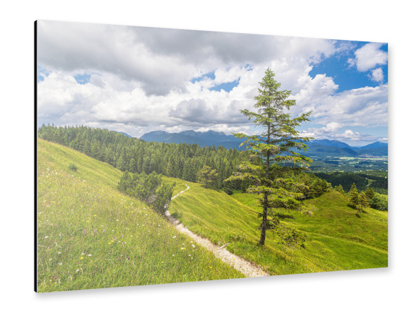 Alu-Dibond "Wolken, Weg, Baum, Gebirge" 30x20 cm artboxONE