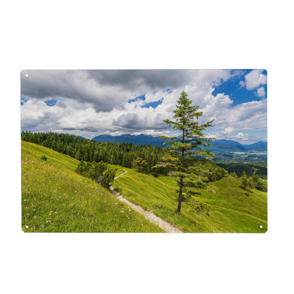 Holzbild "Wolken, Weg, Baum, Gebirge" artboxONE - Natur,Reise
