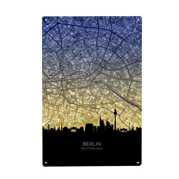 Holzbild "Berliner Skyline-Karte Dawn" artboxONE - Städte - Berlin,Deutschland,Deutschland,Karte,Skyline,Stadtbild,Stadtplan,Stadtbild,Stadtkarte