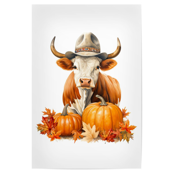 Poster 30x20 cm "Hochlandkuh mit Kürbis" artboxONE - Tiere,Essen & Trinken,Für Papa,Festivals,Halloween
