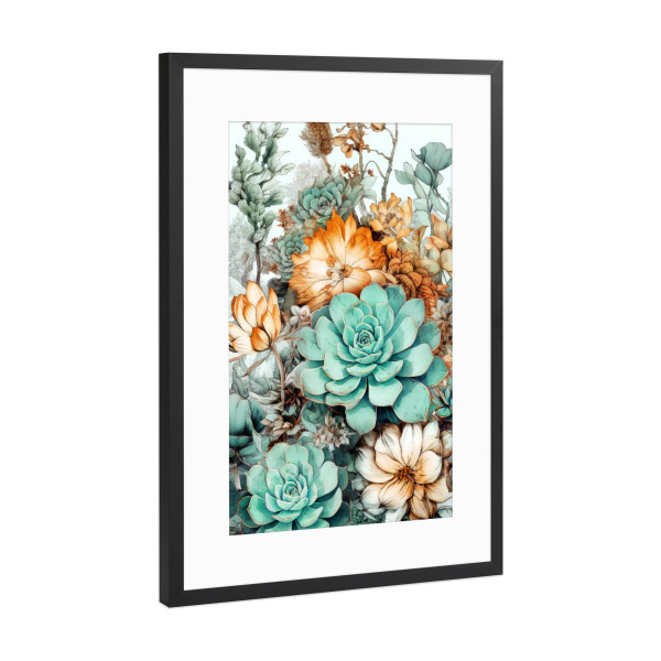 Poster mit Rahmen Schwarz (Metallic) "Sukkulenten und Kakteen A" artboxONE - Natur,Floral