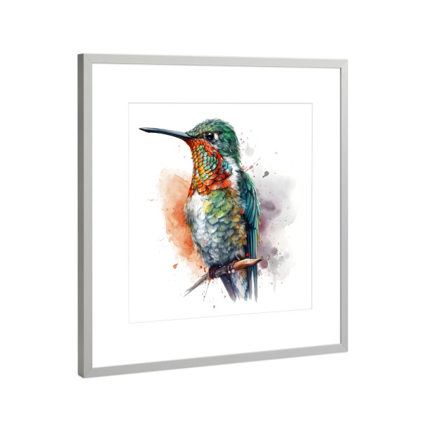 Poster mit Rahmen Silber "Kolibri A" artboxONE - Tiere - Tiere,Vögel,Kolibri,Bunt,Aquarell