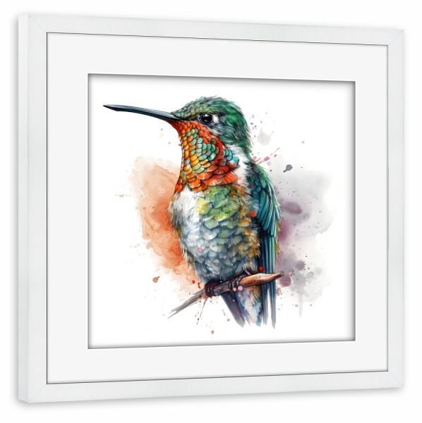 Poster mit Rahmen weiß "Kolibri A" artboxONE - Tiere - Tiere,Vögel,Kolibri,Bunt,Aquarell