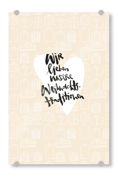 Acrylglasbild "Weihnachtstraditionen" artboxONE - Typografie - Weihnachten,Typografie,Schwarz,Beige,Lettering,Herz,Traditionen