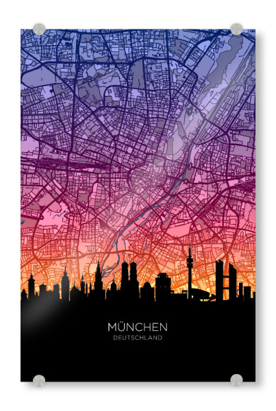 Acrylglasbild "München Skyline Karte" artboxONE - Städte,Städte / München