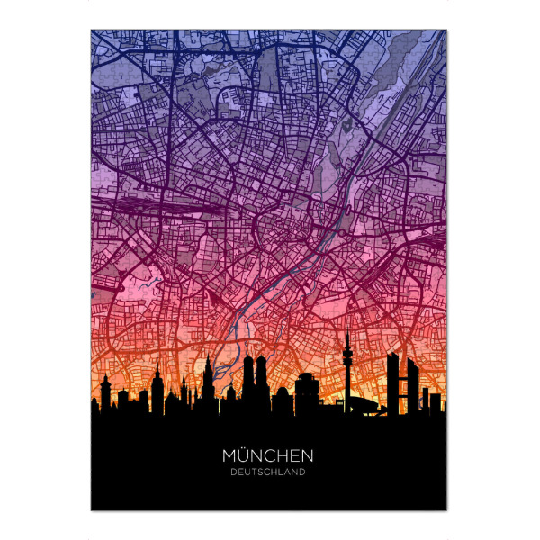 Puzzle Ravensburger "München Skyline Karte" artboxONE - Städte,Städte / München