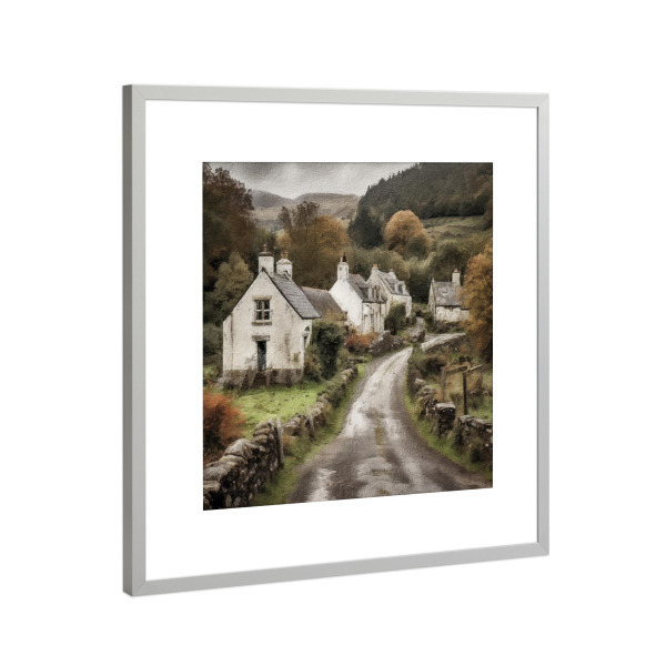 Poster mit Rahmen Silber "Schottland-Stadt" artboxONE - Natur,Architektur - Schottisches hochland,Haus,Häuser,Landschaft,Landstraße,Berge,Natur