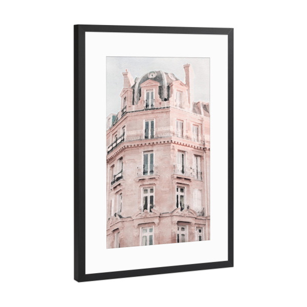 Poster mit Rahmen Schwarz (Metallic) "Korallenwohnungen" artboxONE - Architektur - Architektur,Gebäude,Gotik,Rosa,Paris,Frankreich,Palast