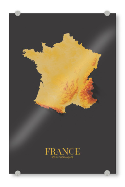 Acrylglasbild "Frankreich 3D-Karte – Gold" artboxONE - Reise,Kartografie