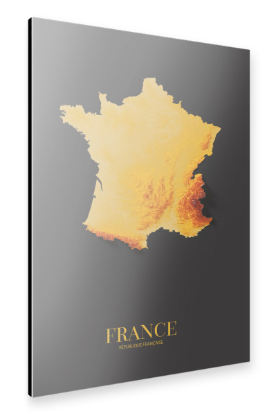 Alu-Dibond "Frankreich 3D-Karte – Gold" 30x20 cm artboxONE
