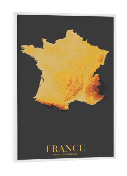 Poster mit weißem Rahmen "Frankreich 3D-Karte – Gold" artboxONE - Reise,Kartografie