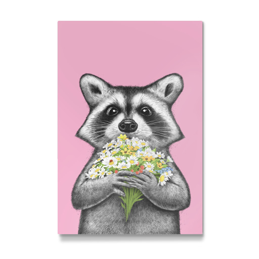 Raccoon with daisies