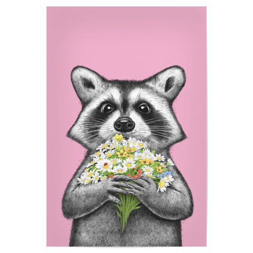 Raccoon with daisies