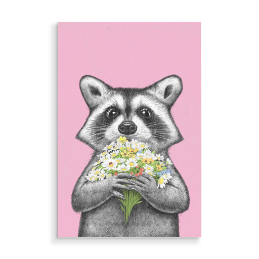 Raccoon with daisies