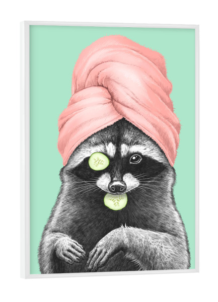 Poster mit weißem Rahmen "Wellness-Waschbär" artboxONE - Tiere,Fashion,Lustig
