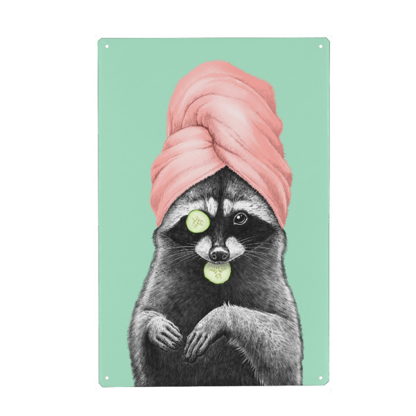 Metall Poster "Wellness-Waschbär" artboxONE - Tiere,Fashion,Lustig