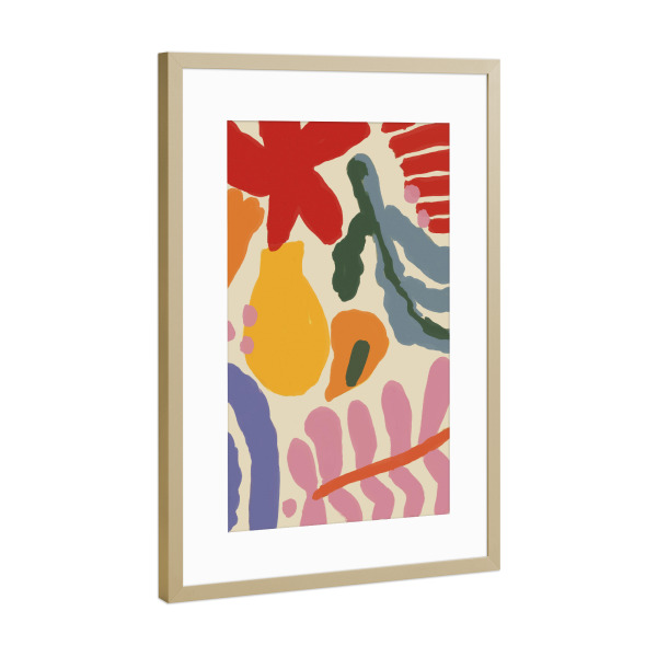 Poster mit Rahmen Gold "Happy Summer (One)" artboxONE - Floral,Abstrakt,Für Mama