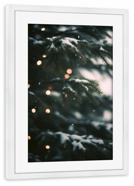 Poster mit Rahmen weiß "Tanne und Lämpchen" artboxONE - Natur,Weihnachten,Für Mama