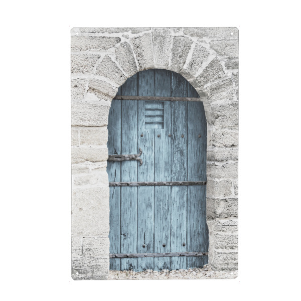 Holzbild "Staubige blaue Tür E" artboxONE - Architektur - Architektur,Türen,Tür,Häuser,Zuhause,Blau