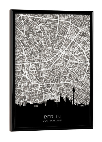 Poster mit schwarzem Rahmen "Berlin Skyline Karte BW" artboxONE - Städte,Städte / Berlin