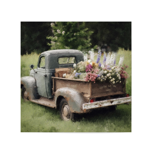 Poster 20x20 cm "Blumenpflücker J" artboxONE - Natur,Floral,Automobile - Vintage,Blumen,Blume,Feld,Natur,Pickup,Lkw,Automobil