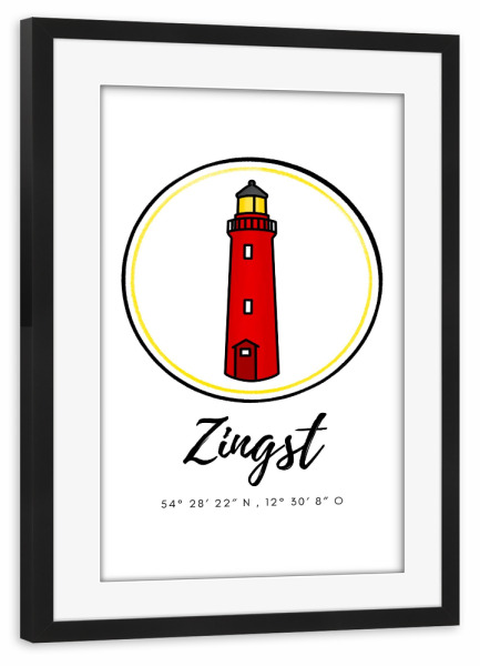 Poster mit Rahmen schwarz "Leuchtturm Zingst Fischland Darß" artboxONE - Reise,Architektur,Reise / Strand und Meer