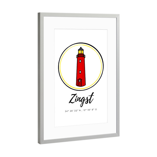 Poster mit Rahmen Silber "Leuchtturm Zingst Fischland Darß" artboxONE - Reise,Architektur,Reise / Strand und Meer