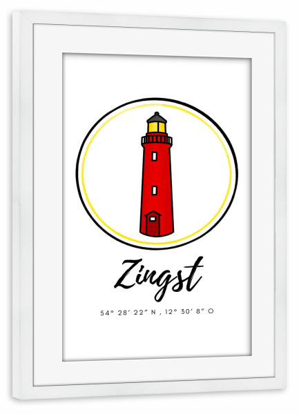 Poster mit Rahmen weiß "Leuchtturm Zingst Fischland Darß" artboxONE - Reise,Architektur,Reise / Strand und Meer