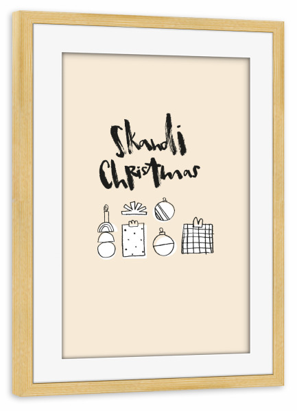 Poster mit Rahmen kiefer "Skandi Christmas" artboxONE - Typografie - Beige,Weihnachten,Lettering,Christmas,Xmas,Brush lettering,Skandi