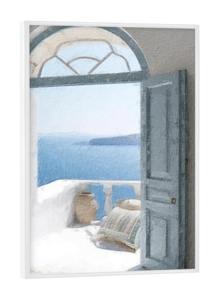 Poster mit weißem Rahmen "Blaue griechische Tür G" artboxONE - Natur,Architektur,Städte / Weitere - Tür,Eingang,Architektur,Griechenland,Balkon,Meer