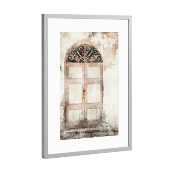 Poster mit Rahmen Silber "Aquarell Tür E" artboxONE - Architektur - Türen,Tür,Häuser,Zuhause,Architektur,Aquarell