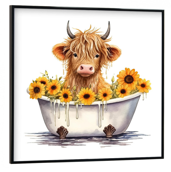 Poster mit schwarzem Rahmen 30x30 cm "Highland Cow Tub C" artboxONE - Floral,Für Kinder,Tiere