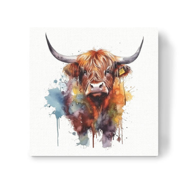 Leinwandbild "Bunte Hochlandkuh D" artboxONE - Tiere,Abstrakt - Kuh,Hochland,Tiere,Rinder,Tropfen,Bunt,Mehrfarbig