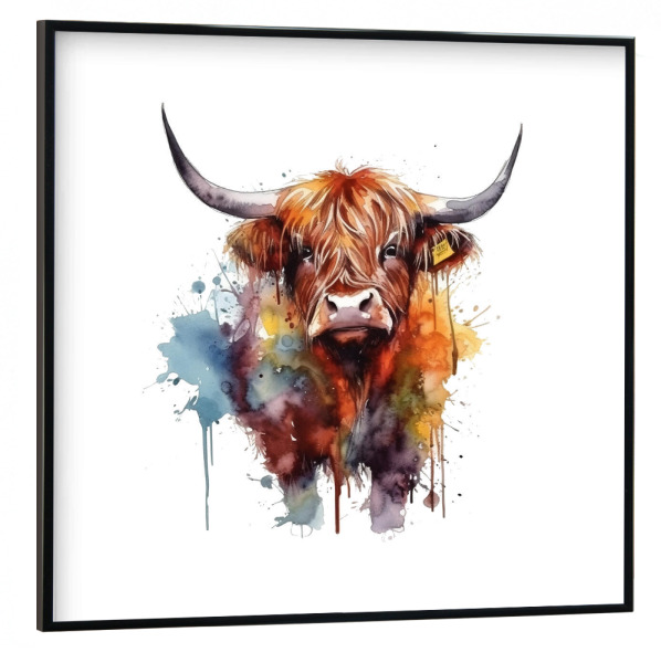 Poster mit schwarzem Rahmen 30x30 cm "Bunte Hochlandkuh D" artboxONE - Tiere,Abstrakt - Kuh,Hochland,Tiere,Rinder,Tropfen,Bunt,Mehrfarbig