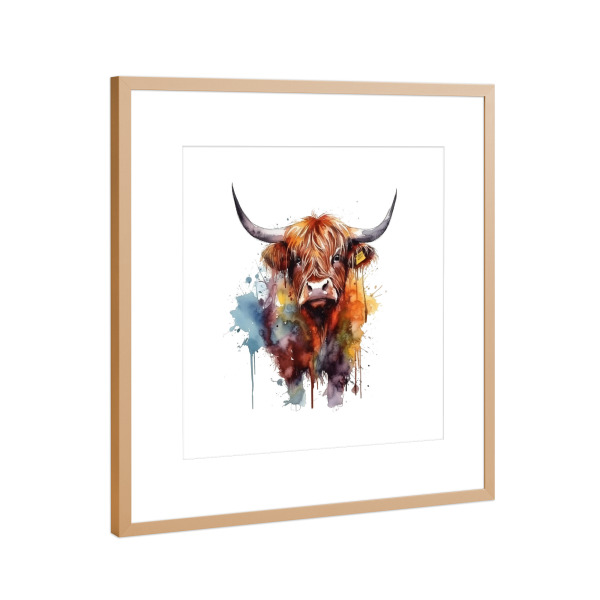 Poster mit Rahmen Kupfer "Bunte Hochlandkuh D" artboxONE - Tiere,Abstrakt - Kuh,Hochland,Tiere,Rinder,Tropfen,Bunt,Mehrfarbig